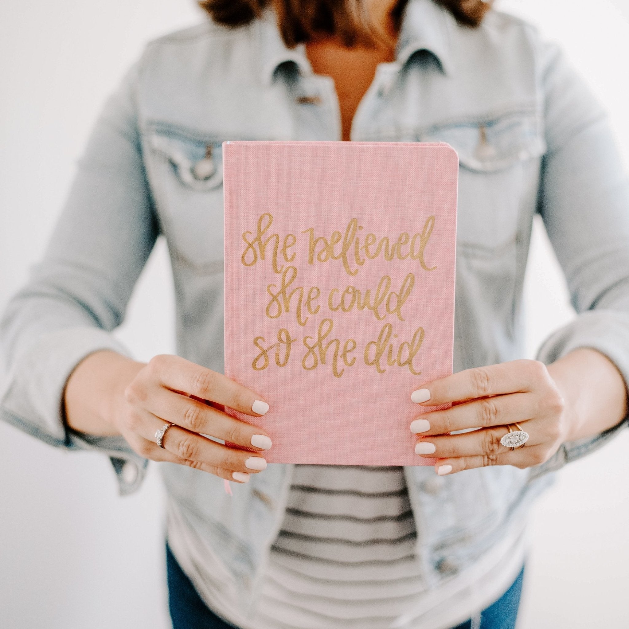 She Believed She Could Pink and Gold Fabric Journal