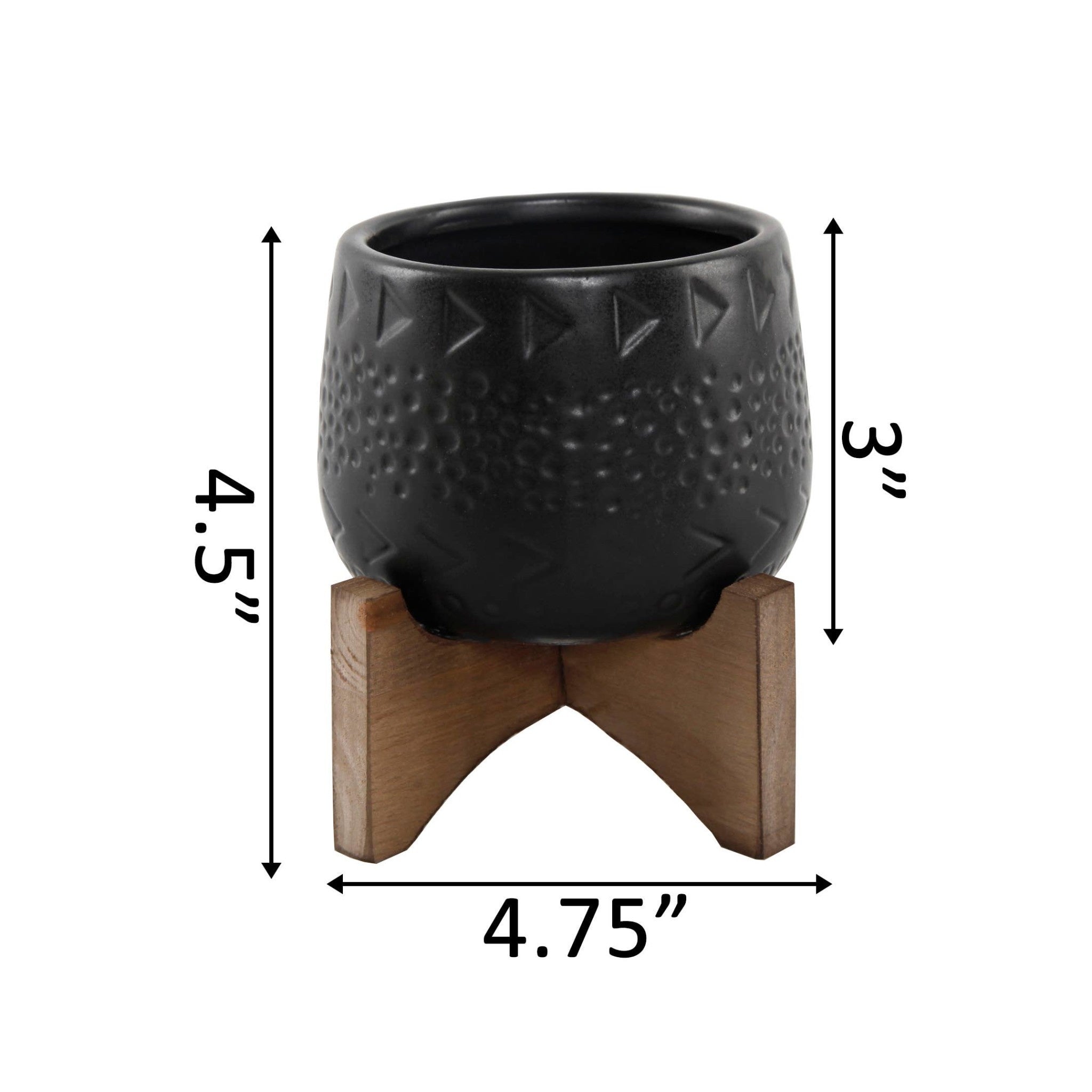 Caveman Ceramic Planter On Stand - Matte Black