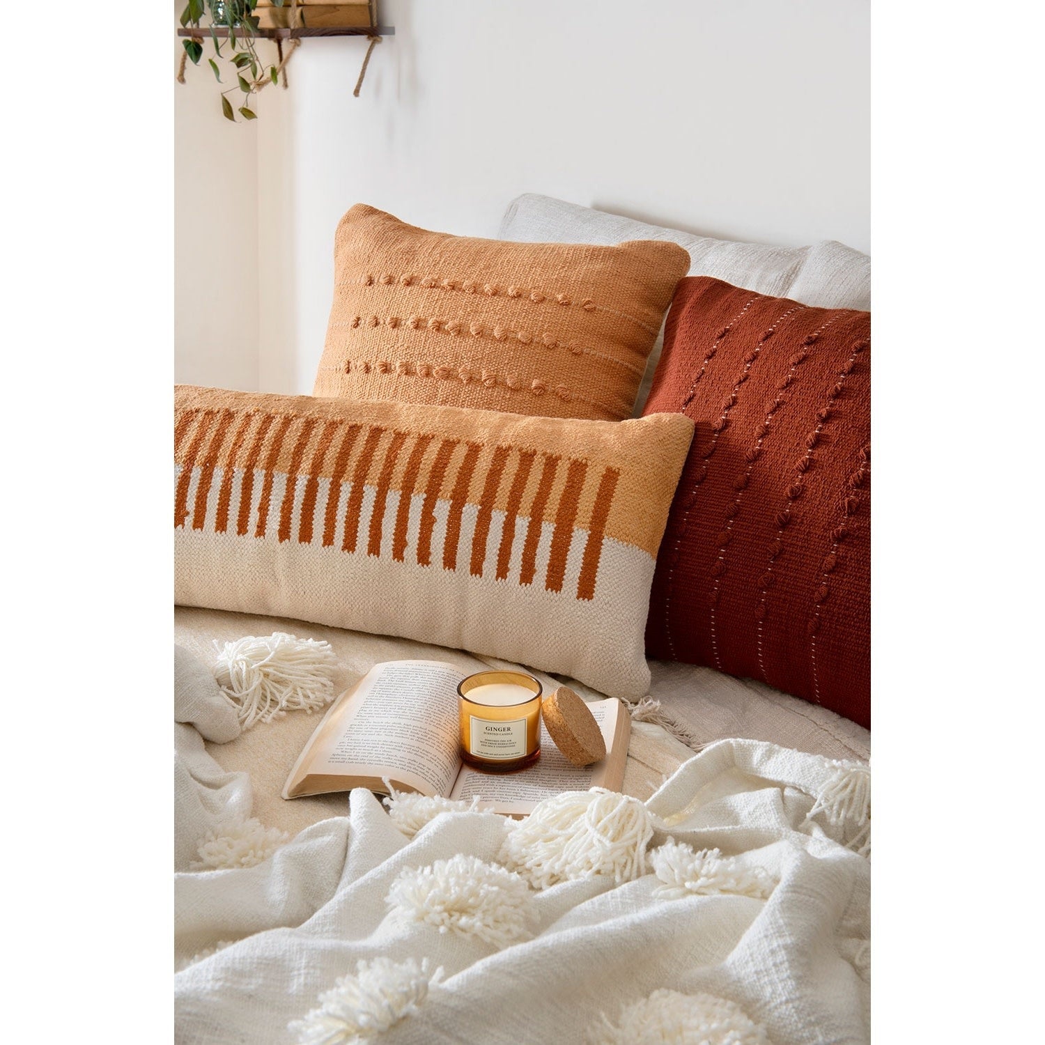 Terra Stripe Lumbar Pillow - Orange/Cream