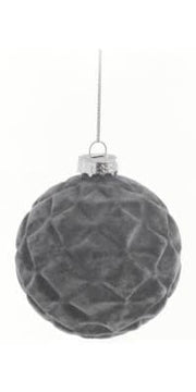 Flocked Glass Ball Ornament - Grey