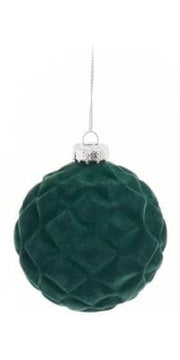 Flocked Glass Ball Ornament - Dark Green