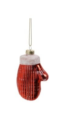Glass Mitten Ornament, Red
