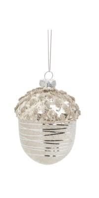 Glass Acorn Ornament, Silver