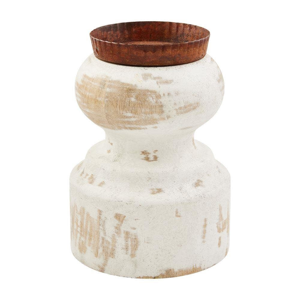 Distressed Candle Holder - White - LG
