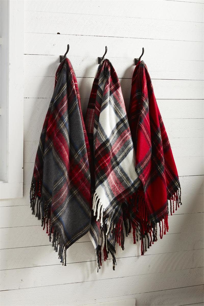 Tartan Fringe Throw - White