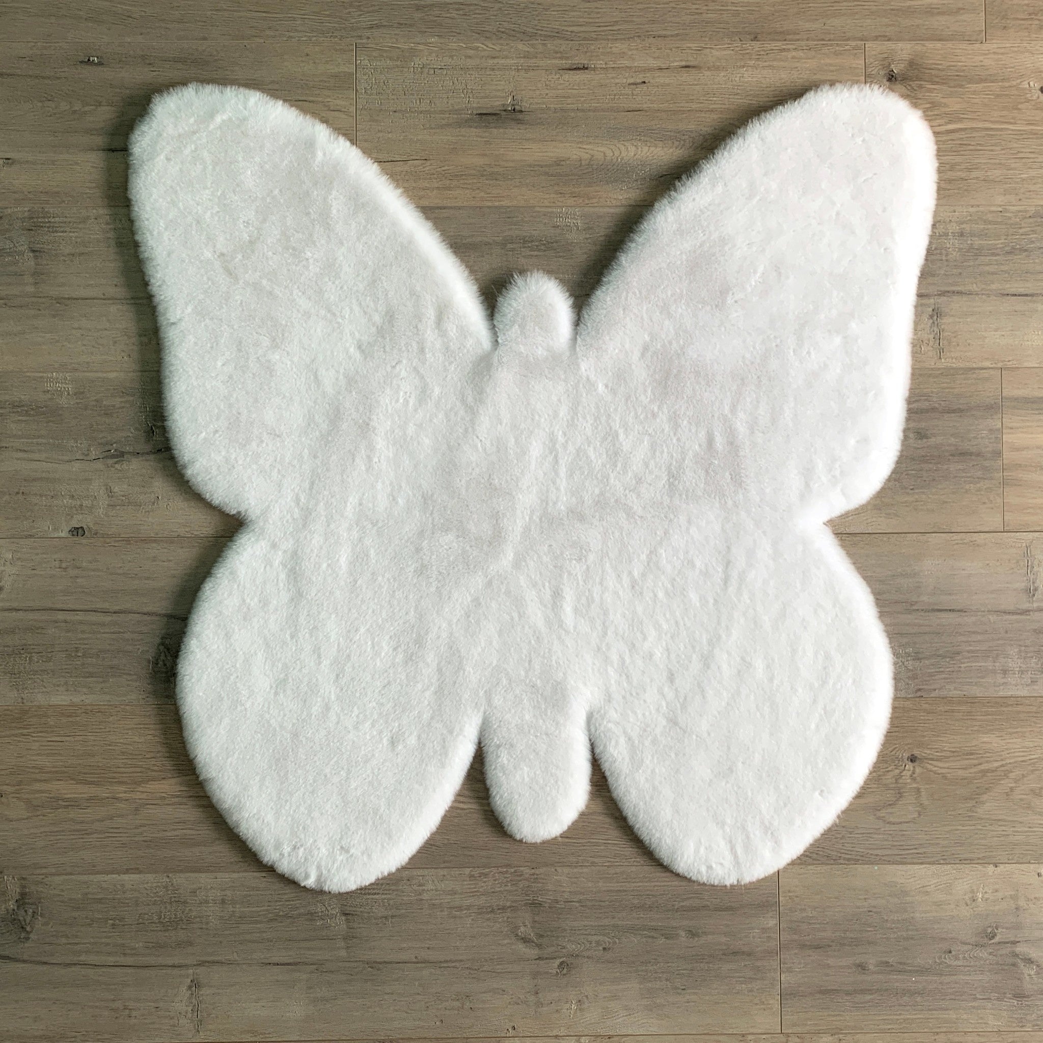 Faux Fur Butterfly Area Rug - White