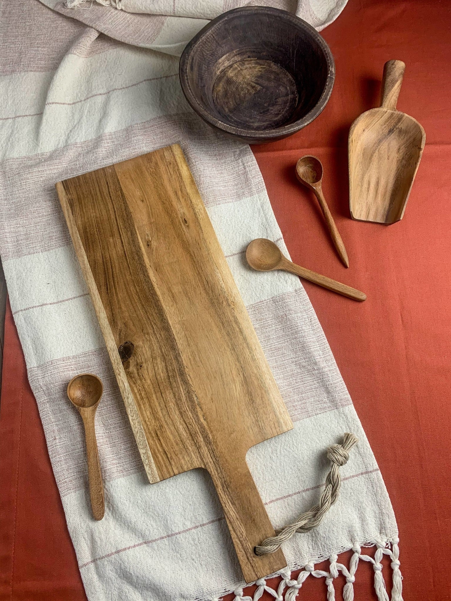 Cutting Board with Braided Handle - Natural