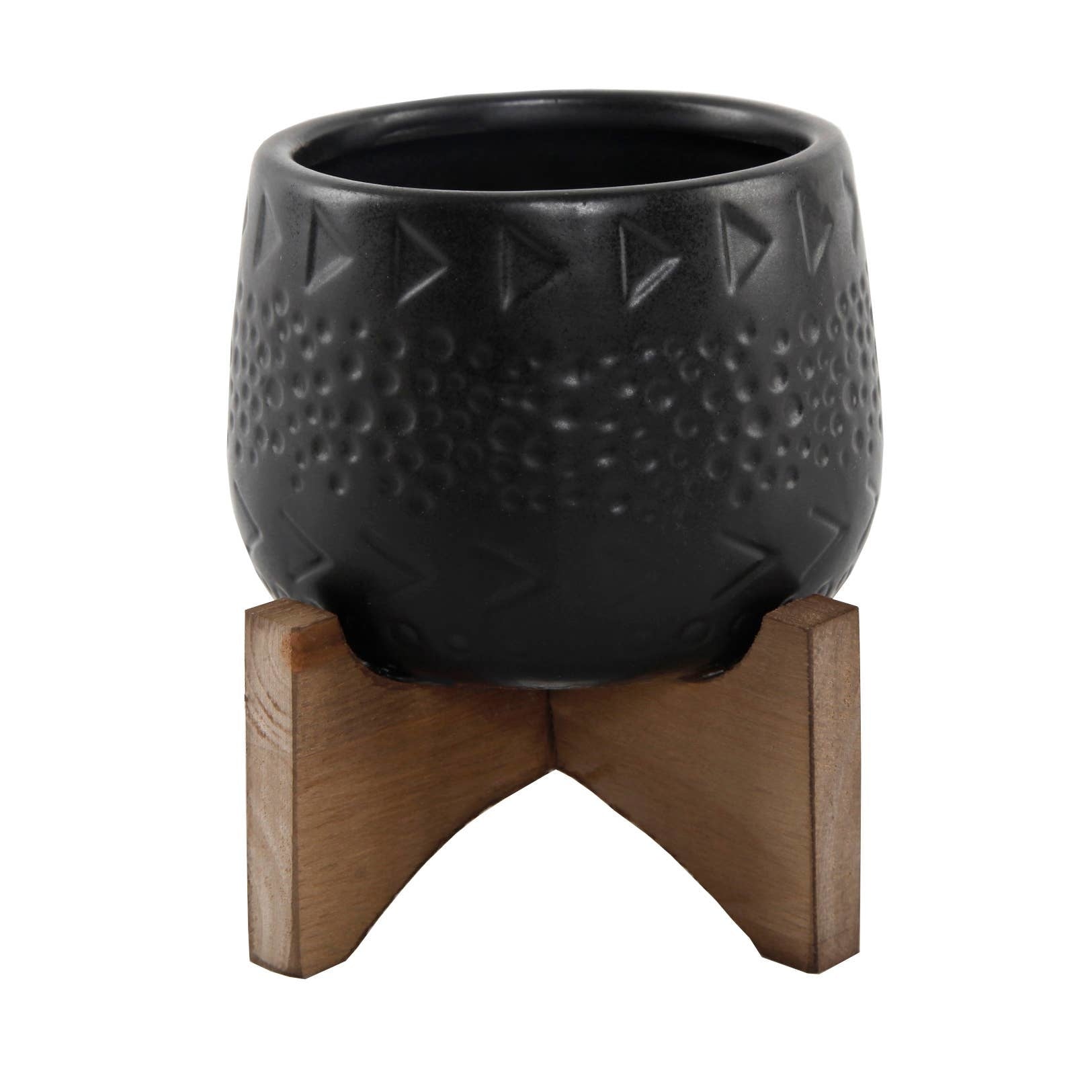 Caveman Ceramic Planter On Stand - Matte Black