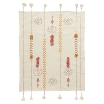 Cotton Embroidered Throw with Tassels
