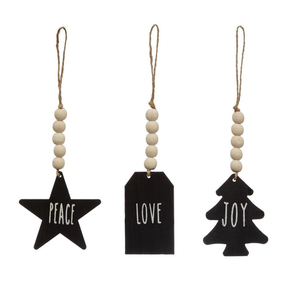 PAULOWNIA WOOD ORNAMENT W/ BEADS, BLACK & NATURAL