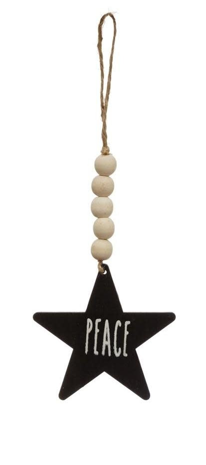 PAULOWNIA WOOD ORNAMENT W/ BEADS, BLACK & NATURAL