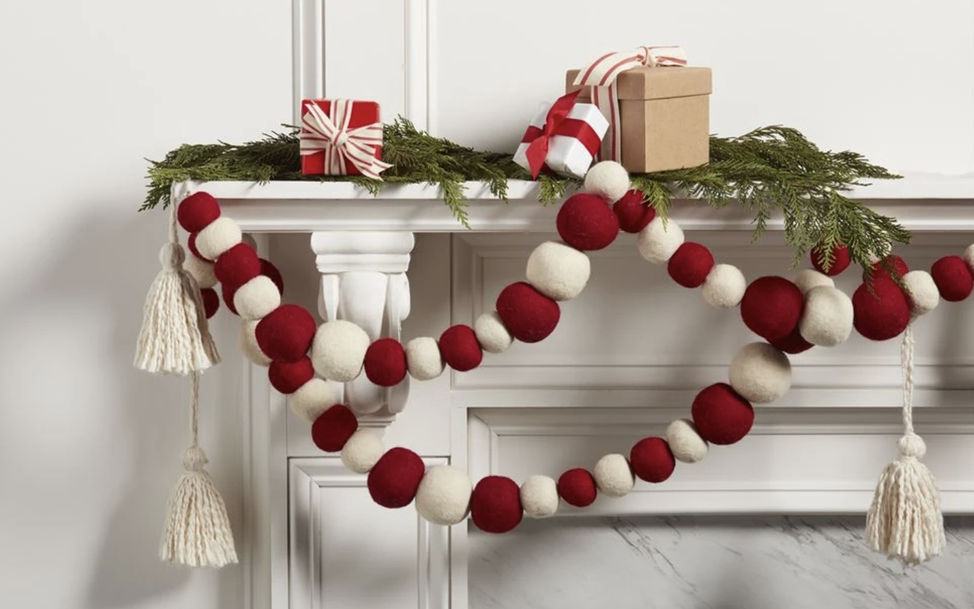 Pom Tassel Garland - Red & White