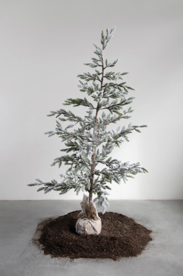 Faux Pine Tree w/ Burlap Base - Ice Finish - 60"