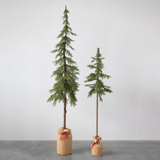 FAUX POLE PINE TREE IN PAPER SACK W/ RED TIE, 81"H