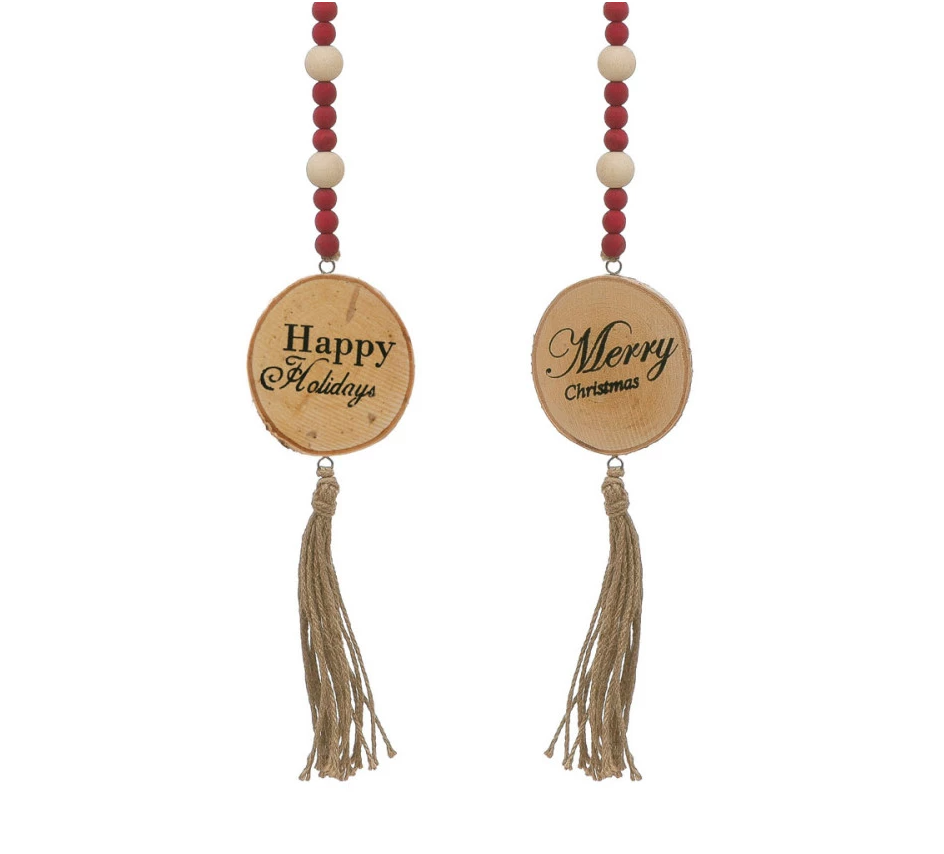 Paulownia Wood Bead Garland w/ Wood Slice & Jute Tassels