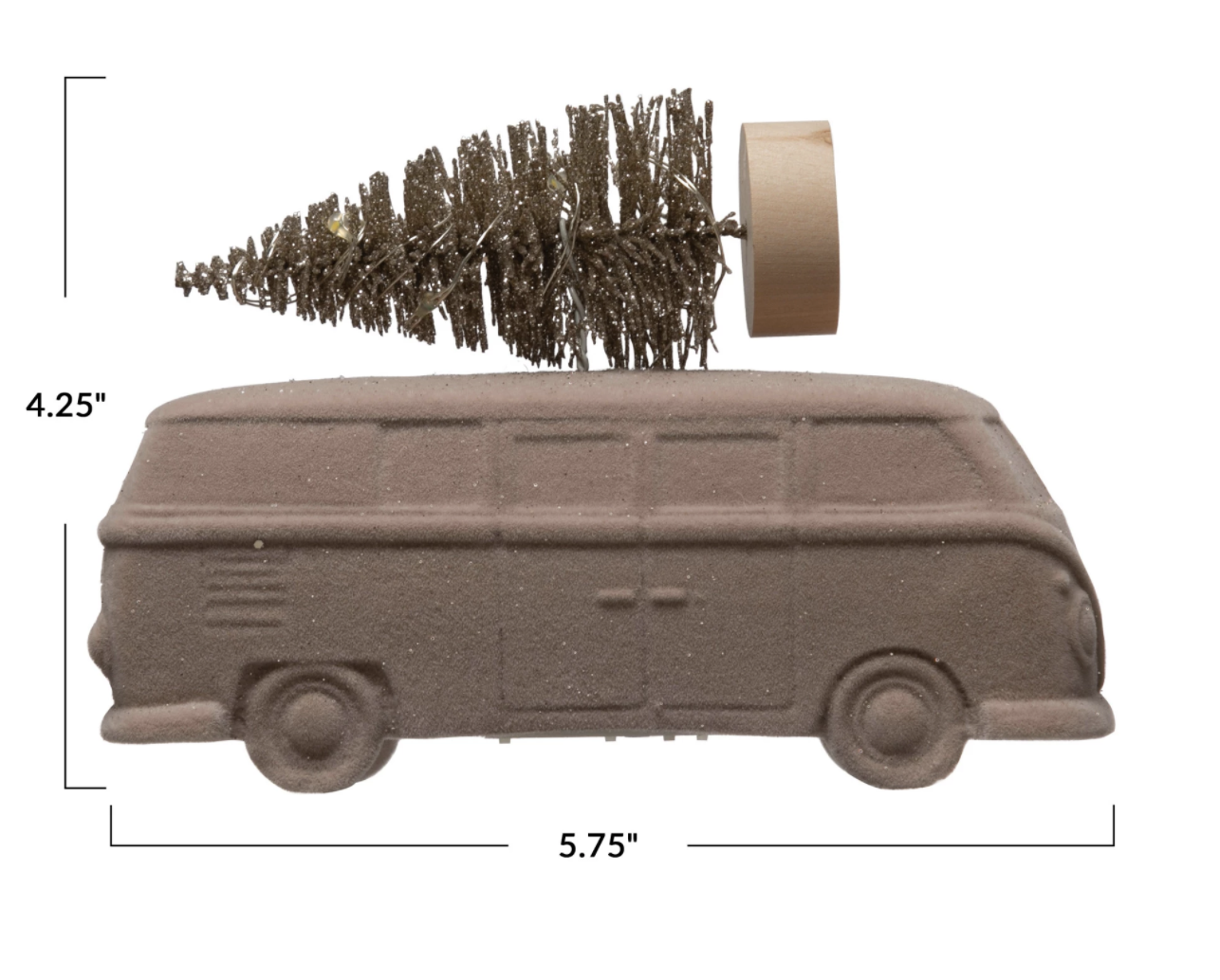 PINK FLOCKED RESIN VINTAGE BUS W/ BOTTLE BRUSH TREE & LED LIGHTS