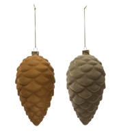FLOCKED GLASS PINECONE ORNAMENT