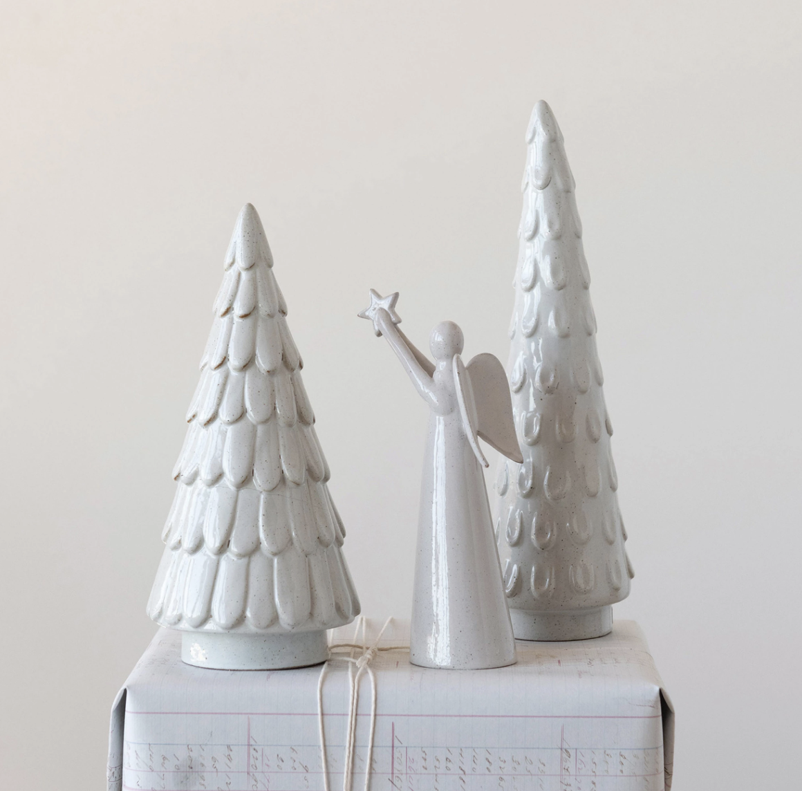 TONEWARE TREE, REACTIVE GLAZE, WHITE