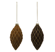 FLOCKED GLASS ORNAMENT W/ GOLD GLITTER