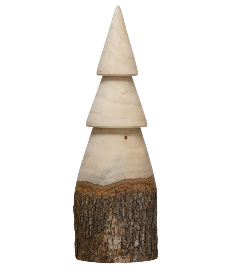SMALL CARVED WOOD TREE W/  NATURAL BARK BASE