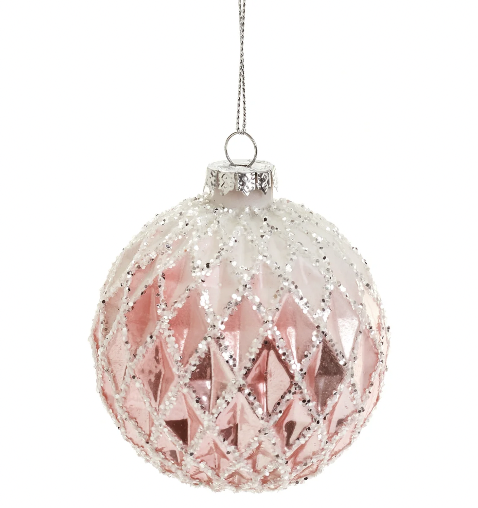 Glass Ornament - Pink & White