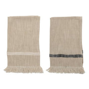 Cotton Striped Tea Towels w/ Fringe - Natural - Set of 2
