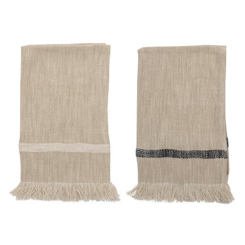 Cotton Striped Tea Towels w/ Fringe - Natural - Set of 2
