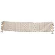 TEXTURED TABLE RUNNER W/ POM POMS & TASSELS
