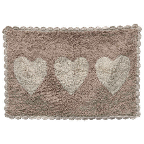 Tufted Bath Mat w/Hearts - Tan/Cream