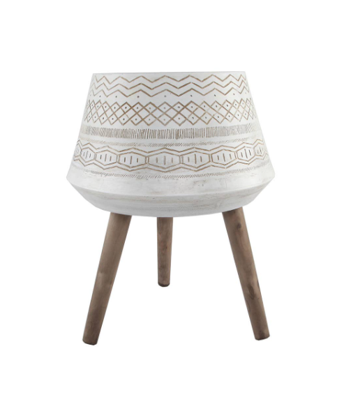 Tribal Fiberglass Plant Pot on Wood Stand - Large