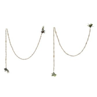 Paulownia Wood Garland w/ Faux Greenery Tassel - Natural
