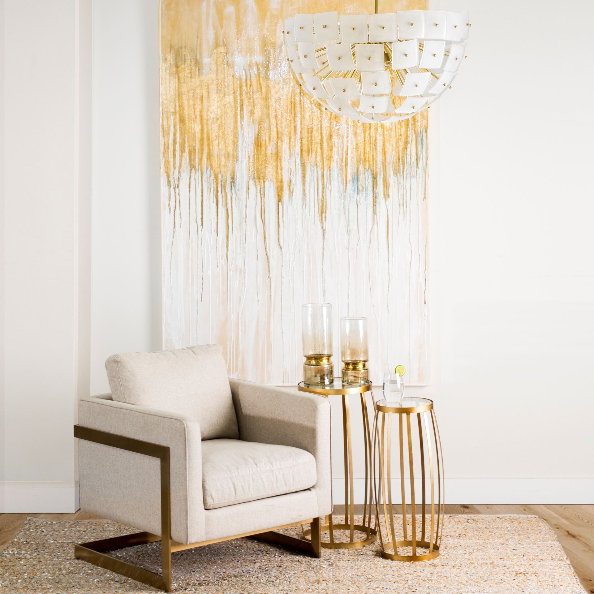 Rupert Cream Poly-Linen Seat w/ Gold Stainless Steel Frame Accent Chair