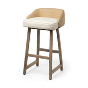 Monmouth 30.5" Seat Height Cream/Beige Fabric Seat Brown Wood Frame Bar Stool