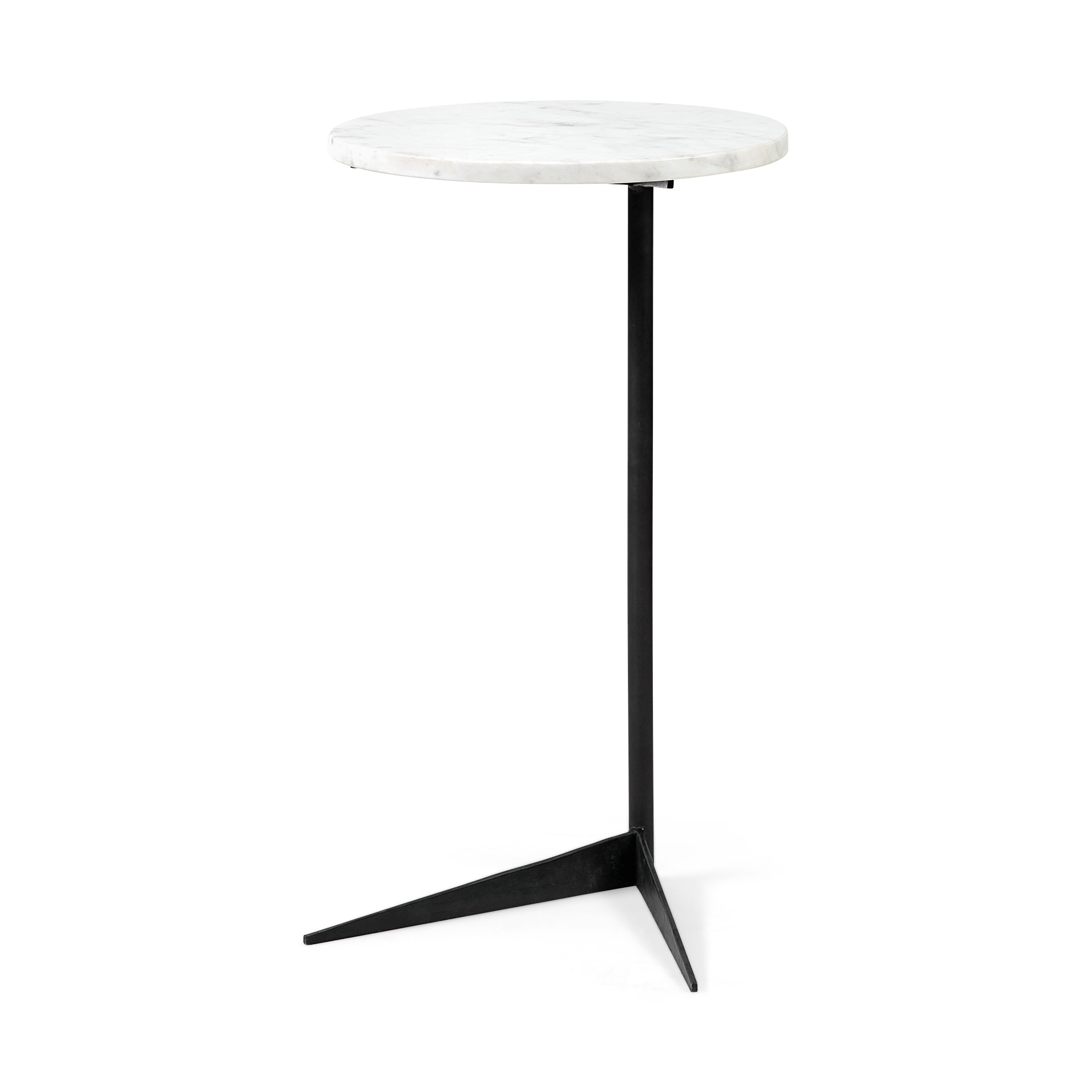 Ballatine II 15L x 15W x 27L White Marble Round Top White w/ Black Metal Base Accent Table