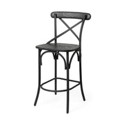 Etienne 26.25" Seat Height Black Wood Seat Black Metal Base Stool