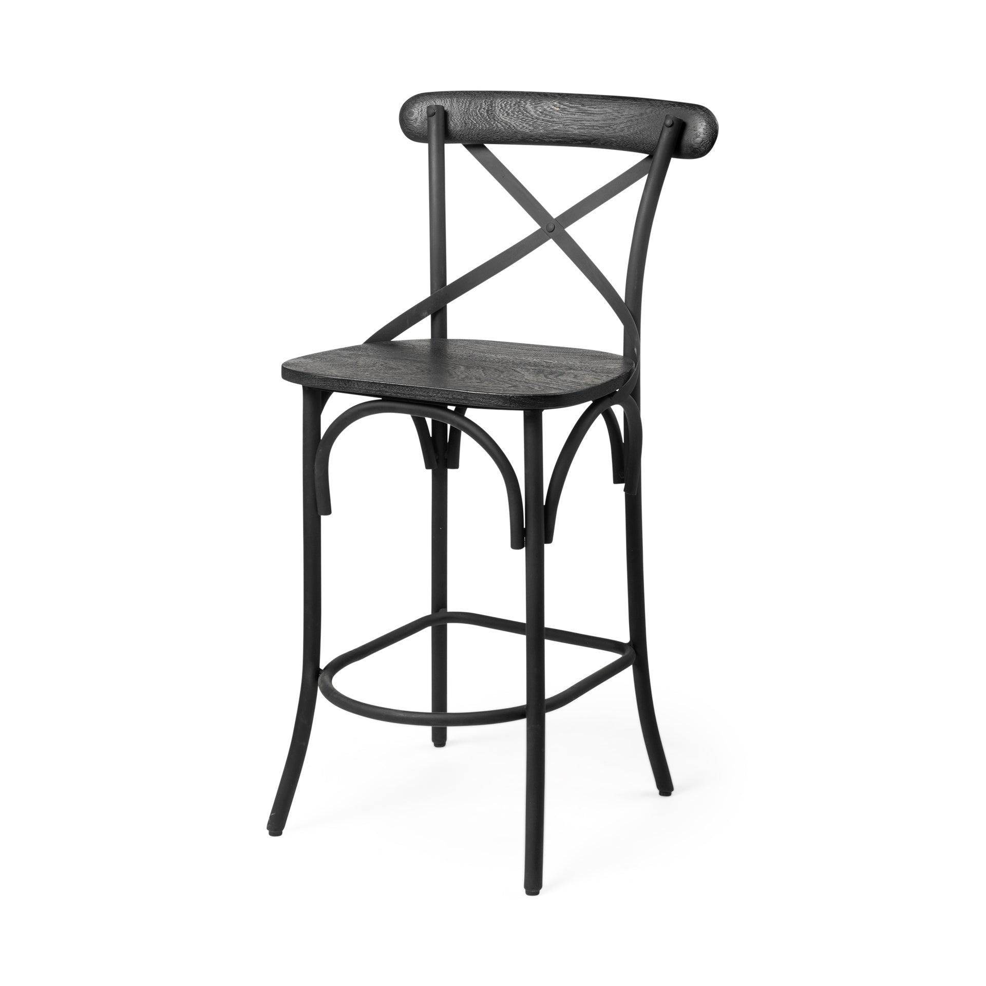 Etienne 26.25" Seat Height Black Wood Seat Black Metal Base Stool