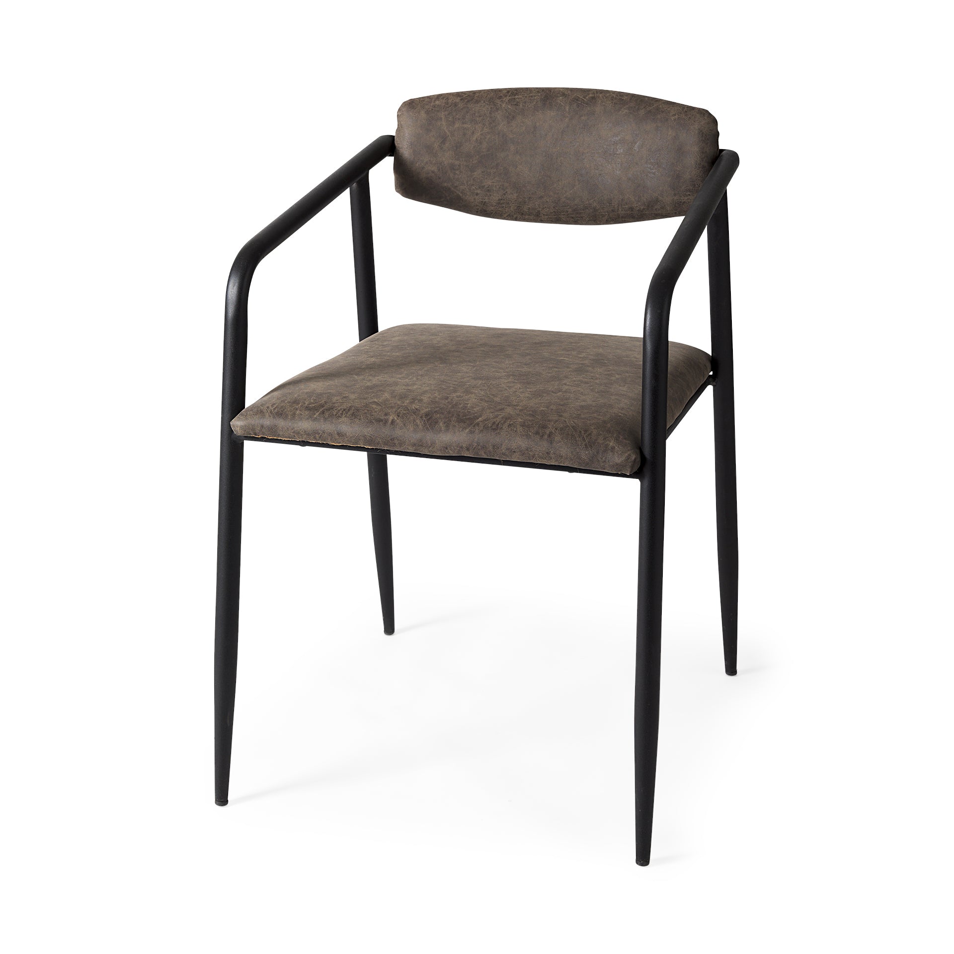 Langston Brown Faux-Leather Seat Black Iron Frame Dining ChairLangston Brown Faux-Leather Seat Black Iron Frame Dining Chair