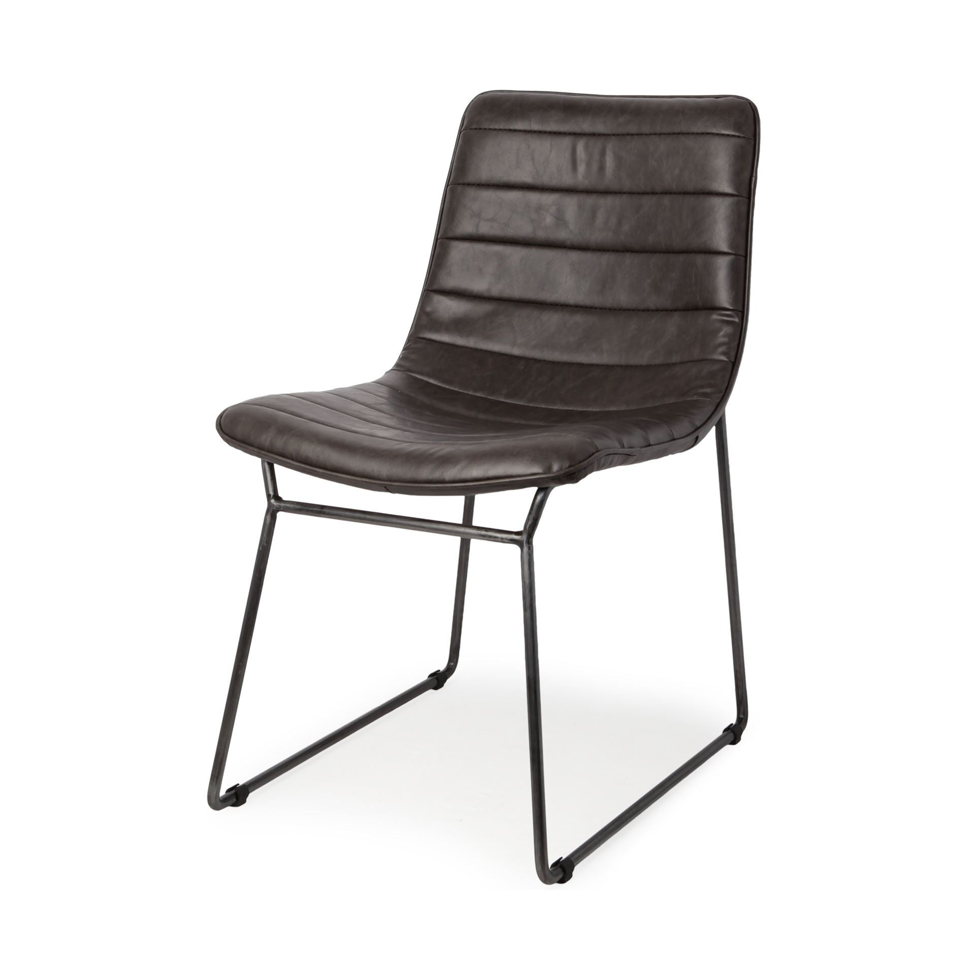 Thornton I Dark Brown Faux-Leather Seat Black Iron Frame Dining Chair