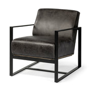 Stamford Black Genuine Leather Seat w/ Wood Back, Metal Frame Accent Chair