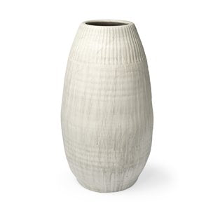 Reyan Pearl White Ceramic Striped Vase
