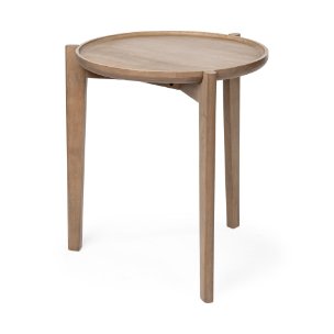 Cleaver I 22 x 24 Round Top Brown Solid Wood Accent Table
