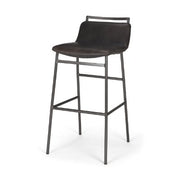 Kavalan 33.5" Total Height Ebony Leather Seat Black Metal Frame Counter Stool