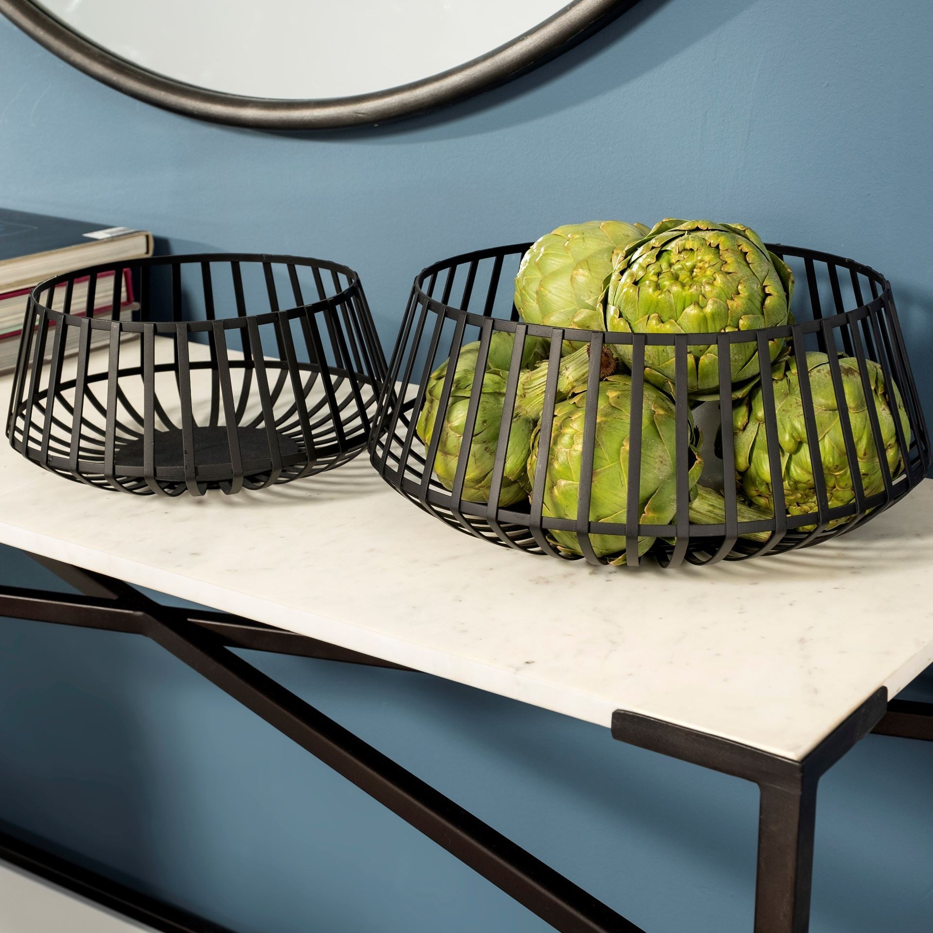 Emilio Set of 2 Black Metal Slated Bowls
