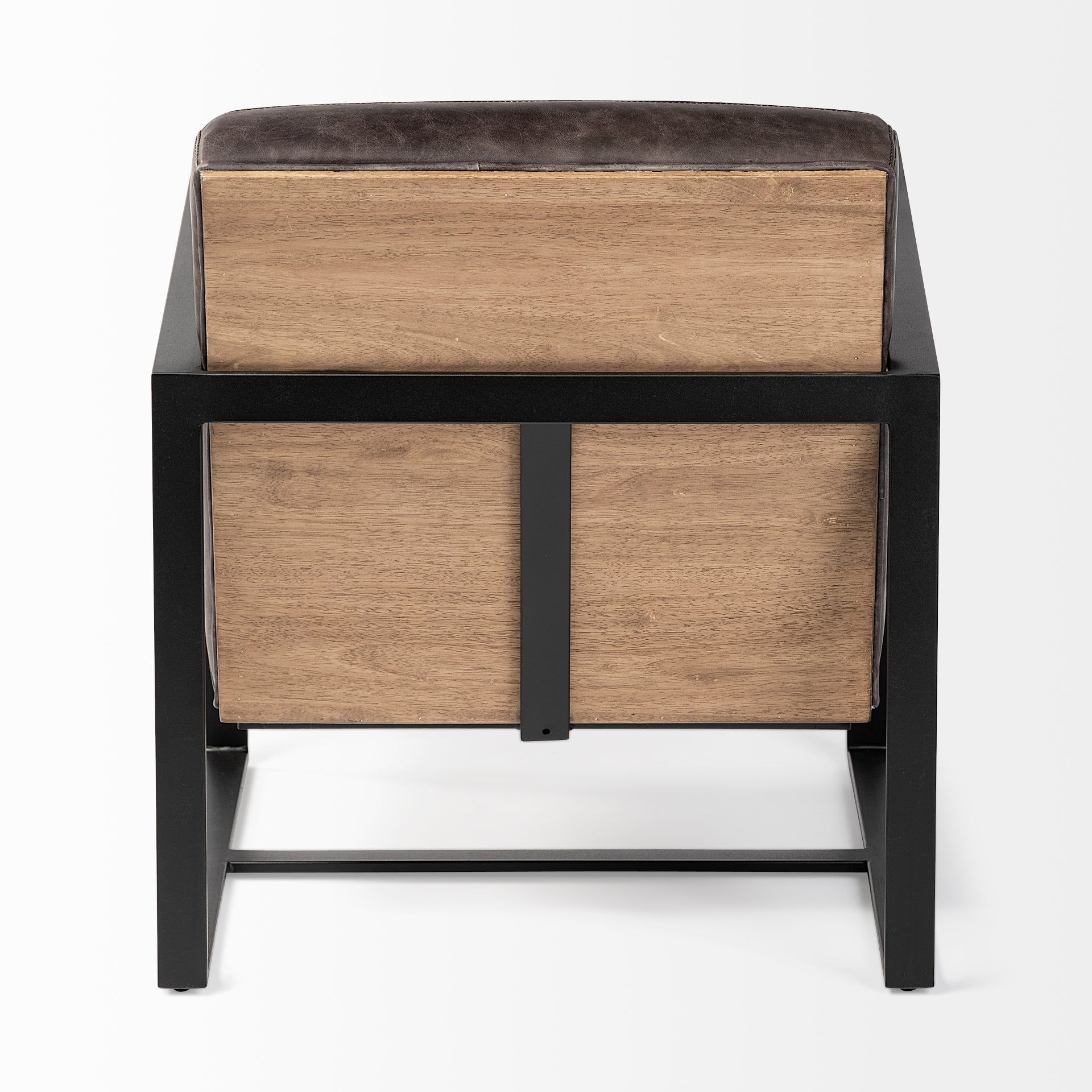 Stamford Black Genuine Leather Seat w/ Wood Back, Metal Frame Accent Chair