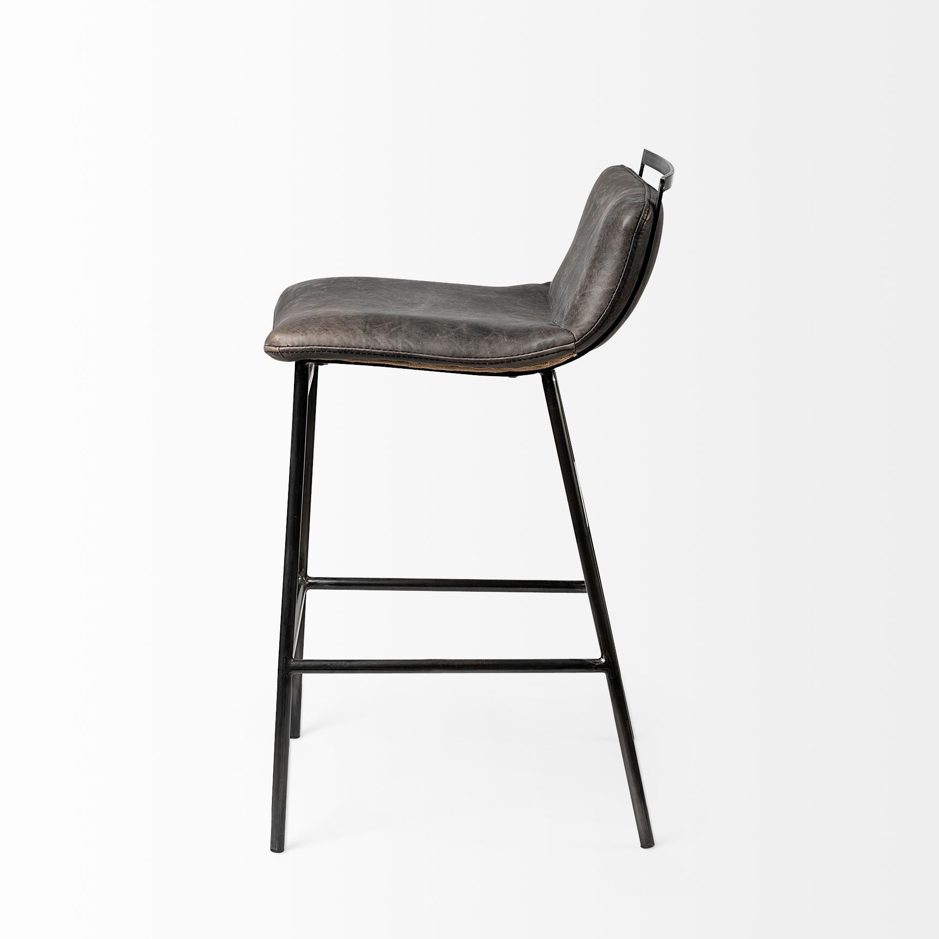 Kavalan 37.5" Total Height Ebony Leather Seat Black Metal Frame Bar Stool