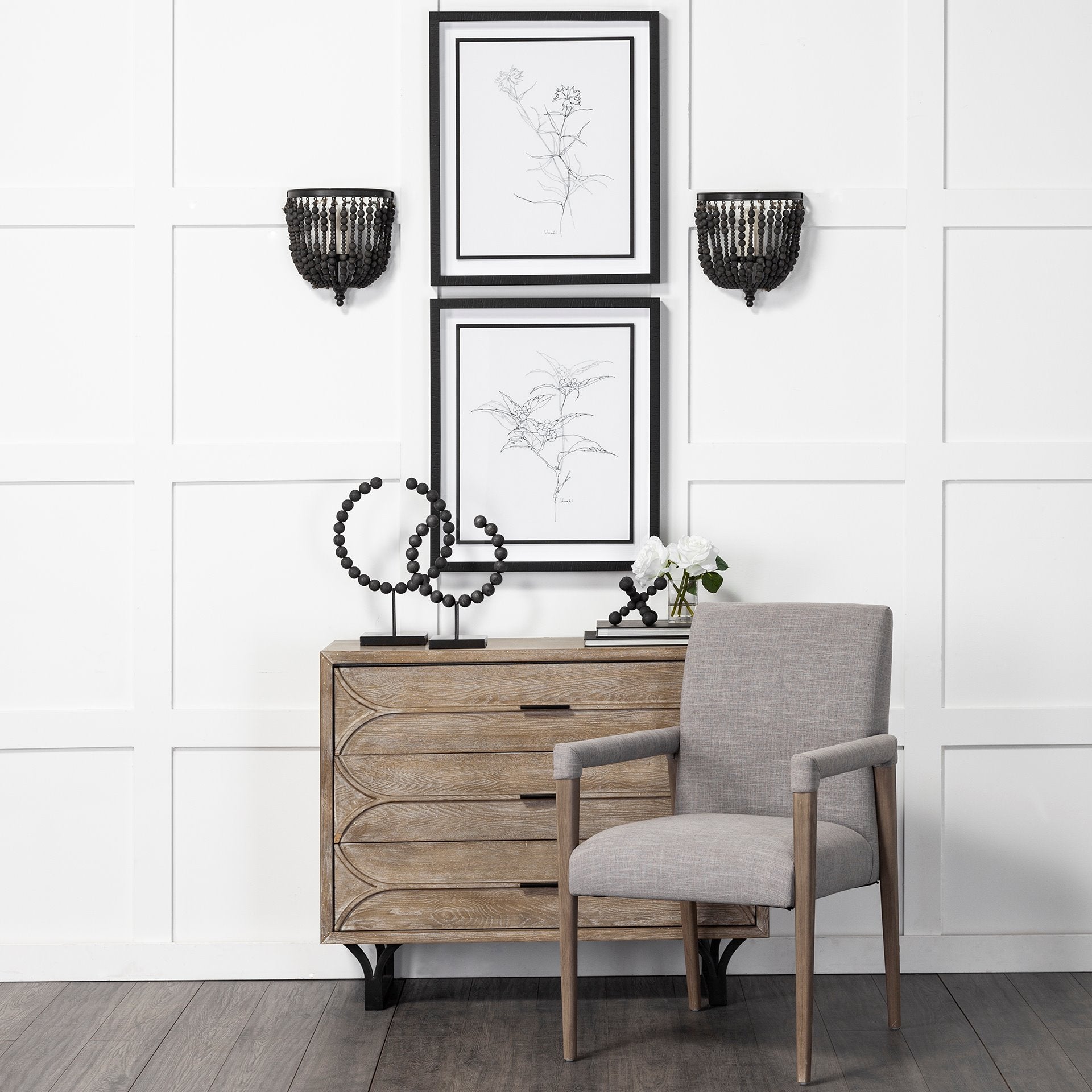 Palisades Grey Fabric Wrap Brown Wooden Frame Dining Chair