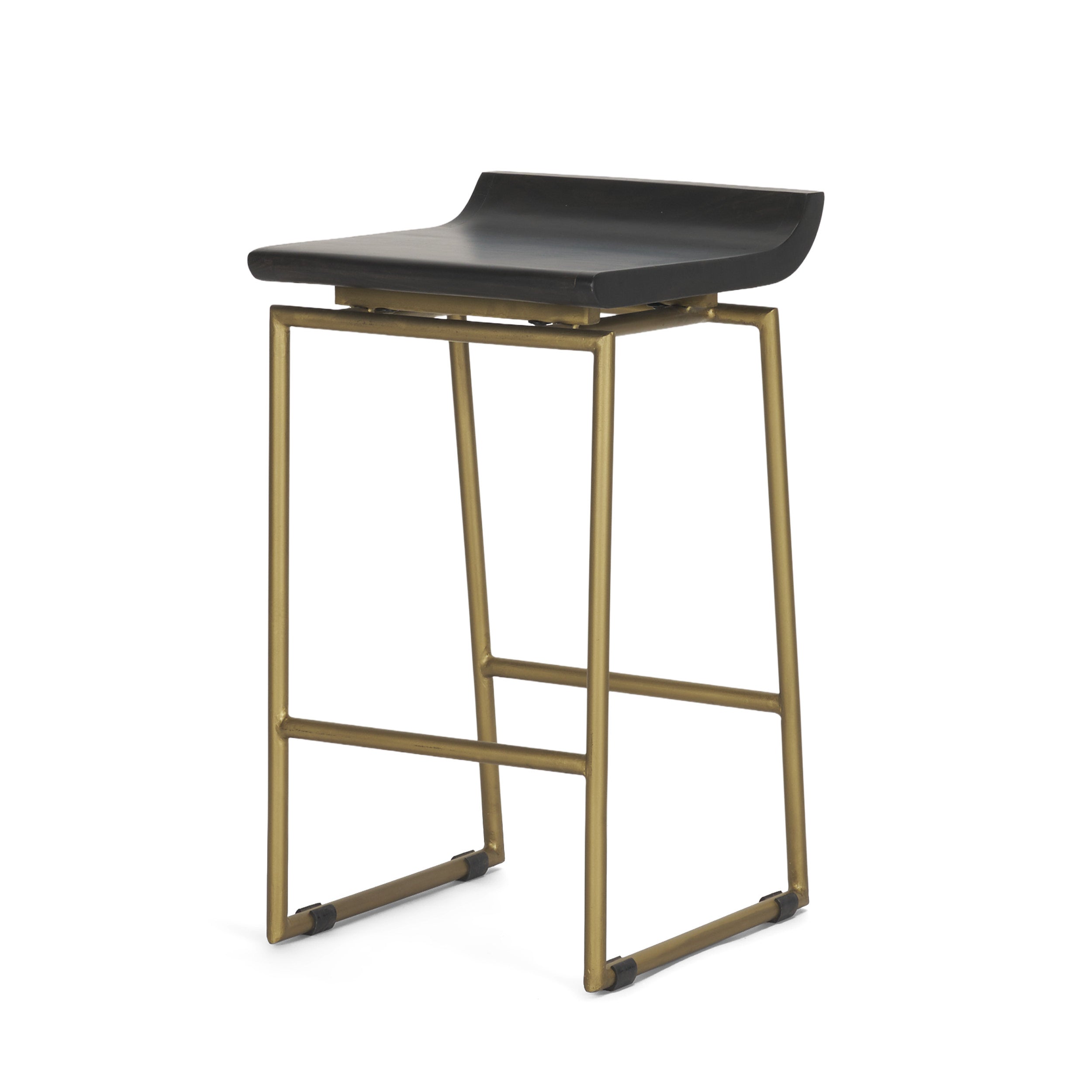 Givens 24.25"H Seat Height Brown Wood Seat Gold Metal Frame Stool