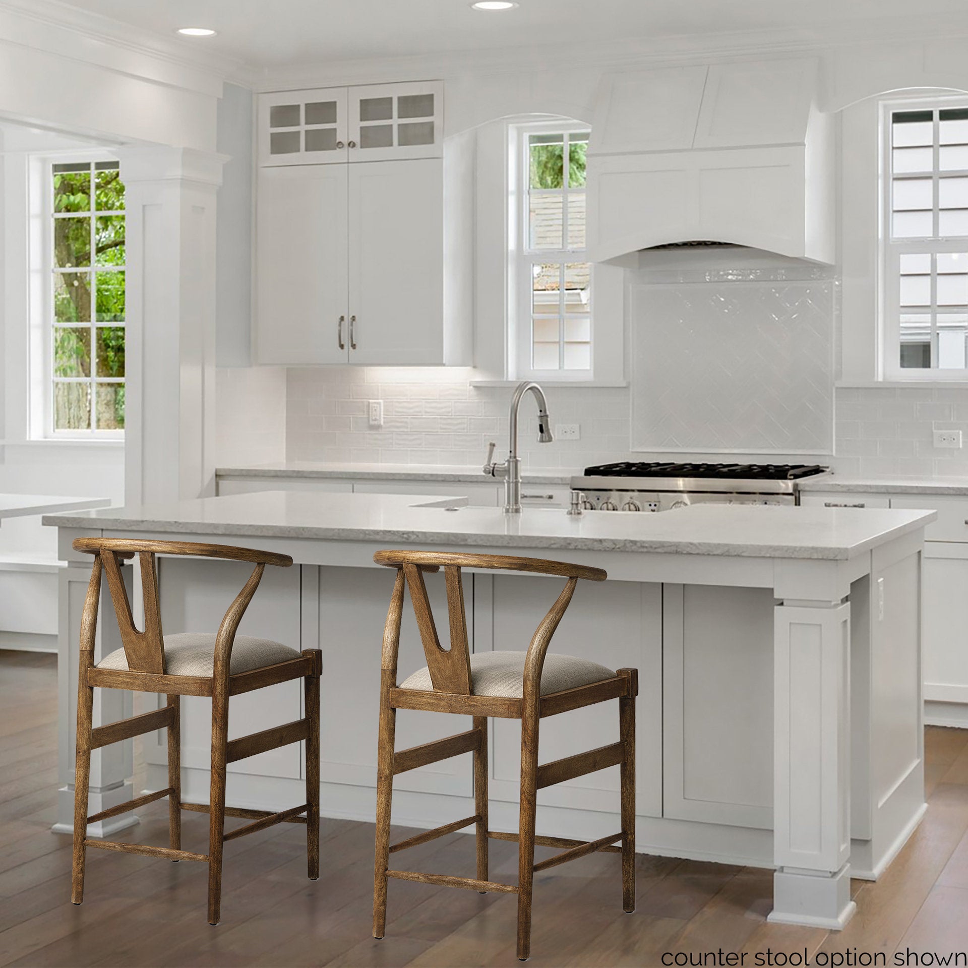 Trixie Cream Upholstered Seat Brown Wood Frame Counter Stool