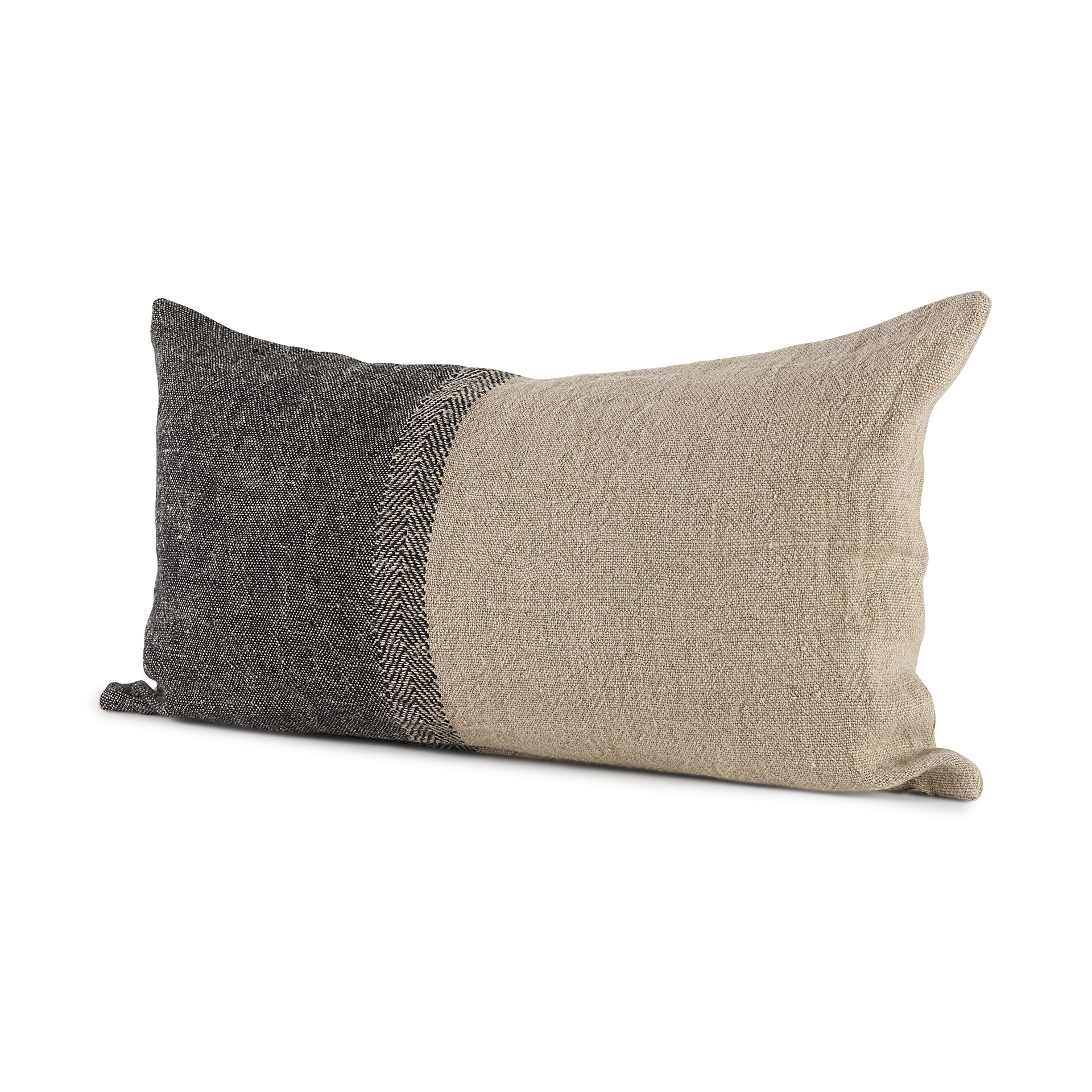 Isolde 14L x 26W Beige and Black Fabric Color Blocked Decorative Pillow Cover