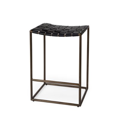 Clarissa 18.0L x 16.0W x 26.25H Black Woven Leather Seat W/ Gold Frame Counter Stool